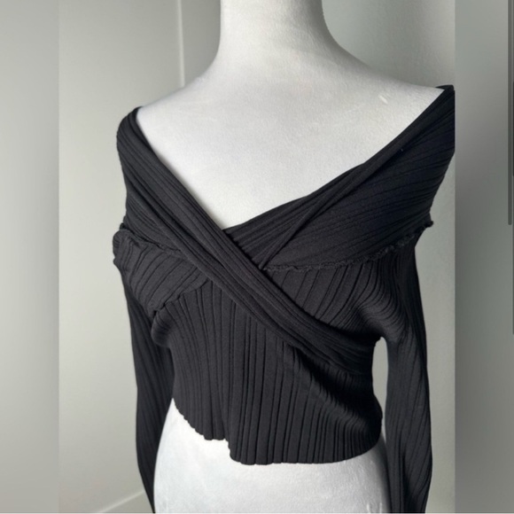 Michael Costello X Revolve Knit Ribbed off Shoulder Top in Black/ Size Medium - Picture 3 of 8